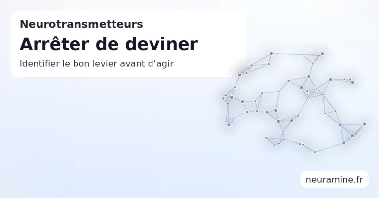 Illustration minimaliste d’une silhouette géométrique en points et lignes, utilisée pour un article sur l’identification du bon neurotransmetteur.